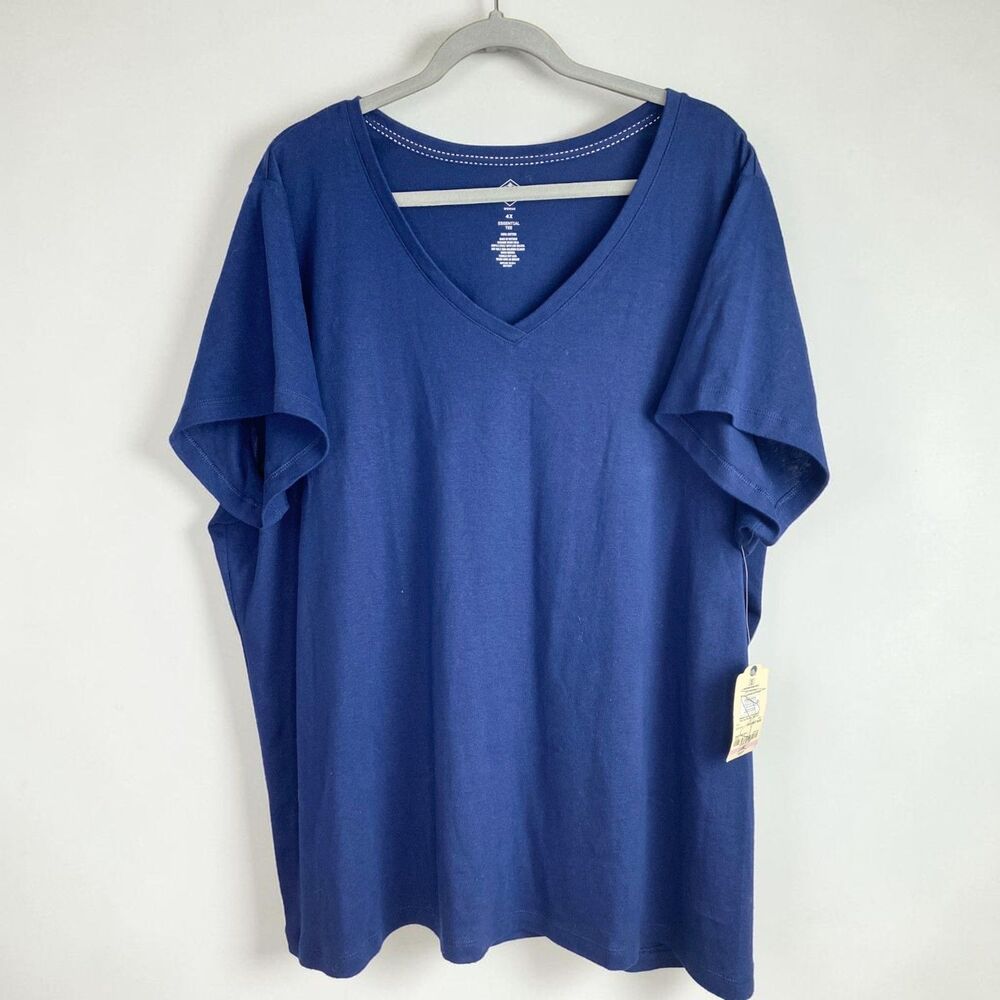 St. John's Bay 4X Essential V-Neck Tee Navy Blue 100% Cotton Plus T-Shirt NWT
